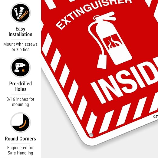 Fire Extinguisher Inside Sign, Fire Safety Sign, 10x7 Inches, 55 mil Thick HDPS, Made in USA