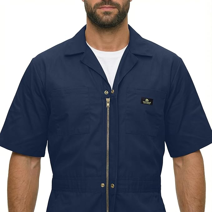 Natural Uniforms Mens Short Sleeve Zip Up Coverall, Stain and Wrinkle Resistant (Navy, Medium Tall)