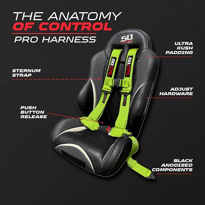 1pc 4 Point Harness for Bucket Seat Push Release 10 Color Harnesses Racing Harness 4 point Race Car UTV, RZR (Fluorescent Green, 3in)