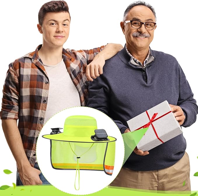 2 Pcs Sun Hat with Fan Solar&USB Powered for Men Women UPF 50+ UV Protection Wide Brim Safety Sun Hat for Out Work