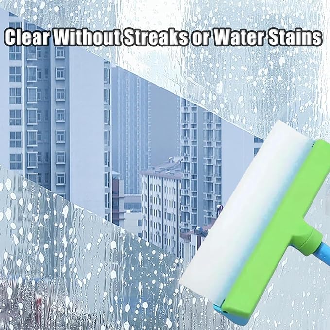 Recyclable Silicone Window Squeegee Kit, Window Cleaning Kit, Glass Cleaning Tools with Silicone Squeegee & Microfiber Scrubber for Shower Glass Mirror Door Car (Green)