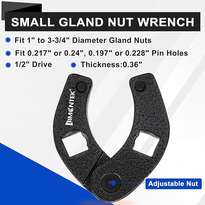 Gland Nut Wrench, Hydraulic Cylinder Spanner Wrench Adjustable of 2 with Pins & Allen Wrenches for Farm & Construction Equipment