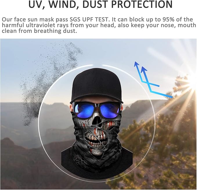 JOEYOUNG Skull Face Mask UV Sun Dust Neck Gaiter Bandana Headwear Motorcycle