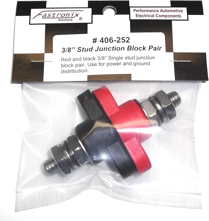 Fastronix 3/8" Stainless Steel Single Stud Power and Ground Junction Block Red and Black