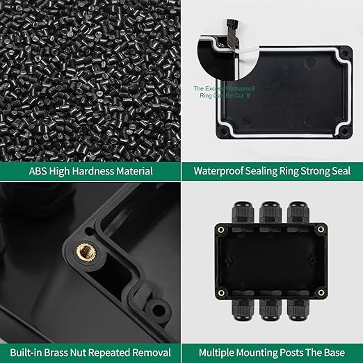 ABS IP67 Waterproof Dustproof Electrical Junction Box, with 15A 600V Barrier Terminal Cable Connector, 3IN/3Out Power Junction Box（3.93 * 2.67 * 1.96in）