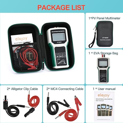 1800W Solar Panel Multimeter Tester, MPPT Photovoltaic Power Meter with LCD Backlight, Auto/Manual Detection, Measures Open Circuit Voltage, Max Power Point Pmax, Vmp, Imp