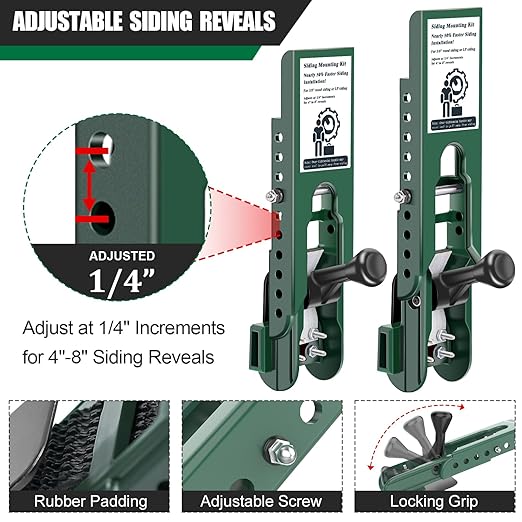 Siding Tools for Installation, Siding Mounting Kit, Compatible with 3/8-Inch Fiber Cement, Lap Side Gauge/Clamps with Adjustable Reveals (Green)