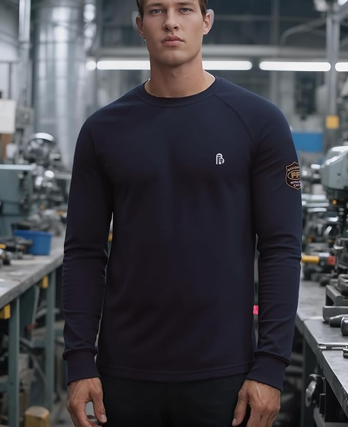 BOCOMAL FR Shirt 7oz Heavyweight Flame Resistant Shirts for Men Fire Retardant Long Sleeve Crew Work Shirts CAT2