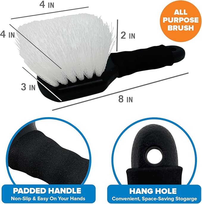 Stiff Hand Scrub Brush, Short Handle Heavy Duty Tire and Wheel Cleaning Tool, Outdoor Boat Scrubber with Handle, Carpet Cleaner, All-Purpose Cleaning Brush