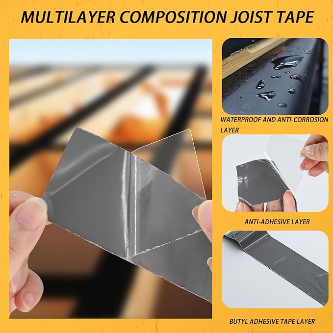 Butyl Joist Tape for Decking, 1-5/8''x 50', 10 Pack - Weatherproof Sealant Tape, Waterproof Self-Adhesive Flashing Tape for Beams and Roof Joists