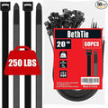 BethTie 20 Inch Black Long Zip Ties Heavy Duty 50 Pack, 250 LBS Ultra Strong Plastic Wire Ties, Large Cable Ties Extra Long Tie Wraps For Indoor and Outdoor Use