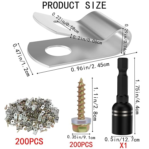 200 PCS T304 Stainless Steel Wire Fence Clips, Fasteners Post Screw with Wire Fixer, Agricultural Fencing Fence Wire Clamps for 4, 6, 8,10 and 12-16Gauge Wire Fencing Livestock Fencing Clips for Wood