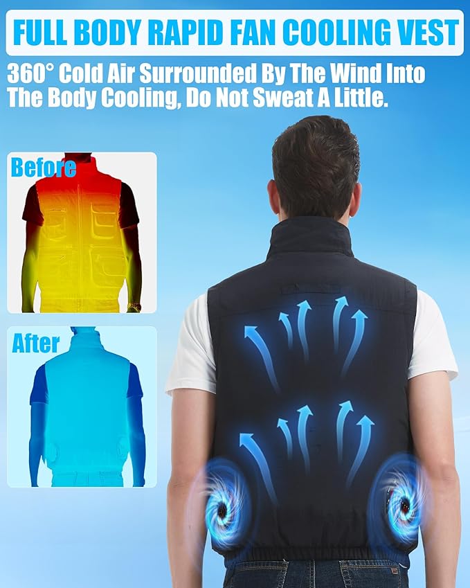 Cooling Vest Jacket with 2 Fans - Men and Women 21V Air Conditioner Vests, With 20000mAh Battery