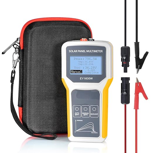 Solar Panel MPPT Tester 1600W, Portable Photovoltaic Multimeter Tracking Max Power Point Watt Volt Current, Open Circuit Voltage, Ultra Clear Backlit LCD Display, MC4 Connector Alligator Clip Included