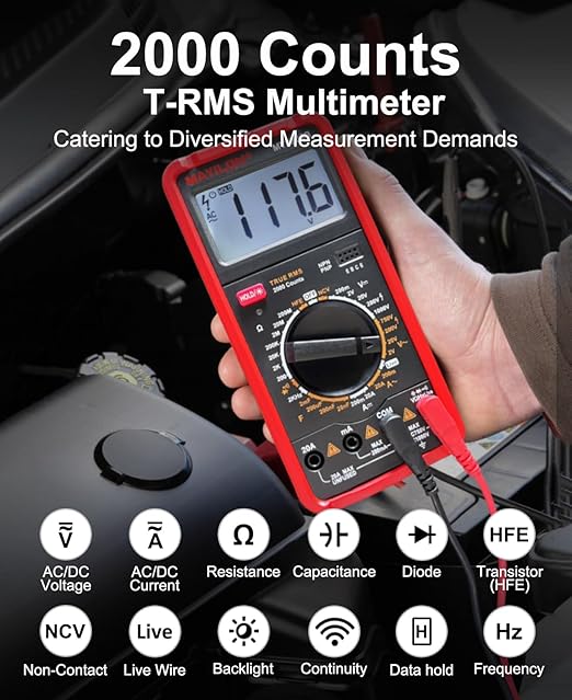 MY8906B Multimeter Tester TRMS Digital Multimeter 750V-1000V Measures DC/AC Voltage DC/AC Current Resistance Continuity Diodes Frequency Transistor HEF NCV Live Wire Detection