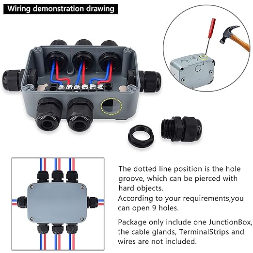NineLeaf Outdoor Junction Box IP66 Waterproof Electrical Enclosure 4.9"x3.3"x2.3", PVC/ABS Project Box with 4PK 20mm Cable Glands, Weatherproof Grey Case for Outdoor Wire Connections, 2 Set