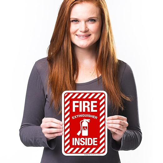 Fire Extinguisher Inside Sign, Fire Safety Sign, 10x7 Inches, 4 Mil Vinyl Decal Stickers Weather Resistant UV Protected, Made in USA