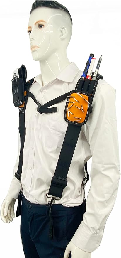 Tool Belt Suspenders for Work Belt Heavy Duty Padded with Magnetic WristBand Attachment Loops for Men