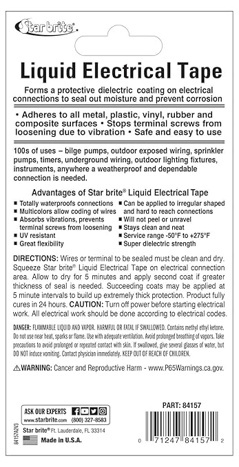 STAR BRITE Liquid Electrical Tape - Superior Adhesion & Flexible Protection for Frayed Cables, Terminals & Electric Splices - White 1 OZ Tube (084157)