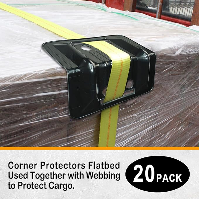 ENJ 20 Pack Black Flatbed Edge Protectors for Cargo Loads Corner Protectors Flatbed Used Together with Webbing to Protect Cargo