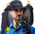 Chuarry Wide Brim Sun Hat with 2 Fan Outdoor Solar Powered USB Charging Fishing Hat with Neck Flap for Men Women