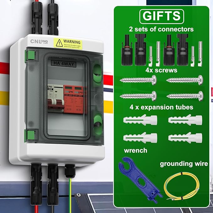 Solar Disconnect Switch 32 Amp DC 500V Circuit Breaker with Lightning Surge Protector Arrester and IP65 Breaker Box Plug-and-Play for Outdoor Solar Panel System