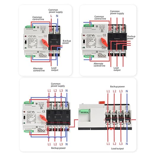 GEYA Mini ATS Automatic Transfer Switch Electrical Selector Switches Dual Power Switch 3Pole 63A 110V 50/60Hz Grid to AC Generator (Black)
