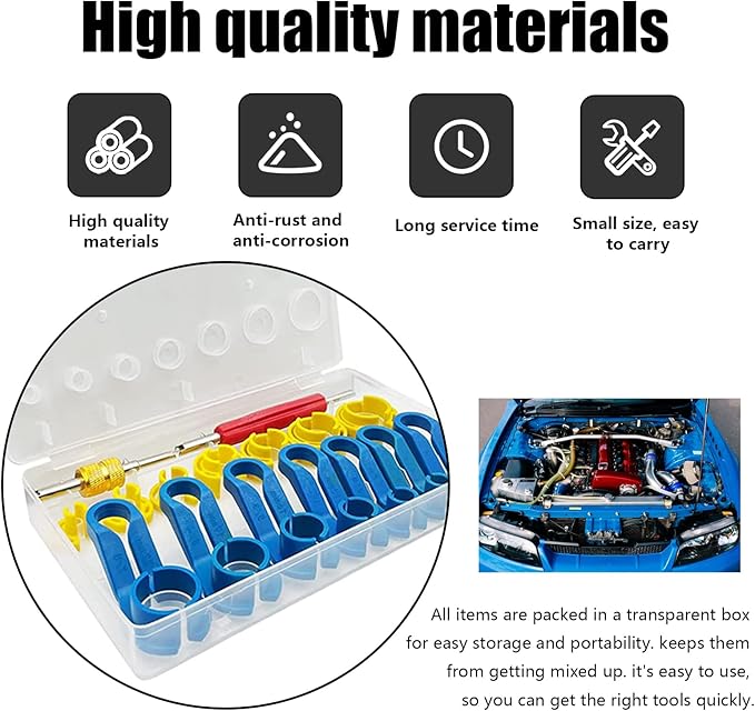 16 PCS AC Fuel Line Disconnect Tool Set, Portable Car AC Fuel Line Disconnect Removal Tool Set with Storage Box, Durable 1/4 3/8 1/2 5/8 3/4 7/8 5/16 Inch Remover Tool Kit