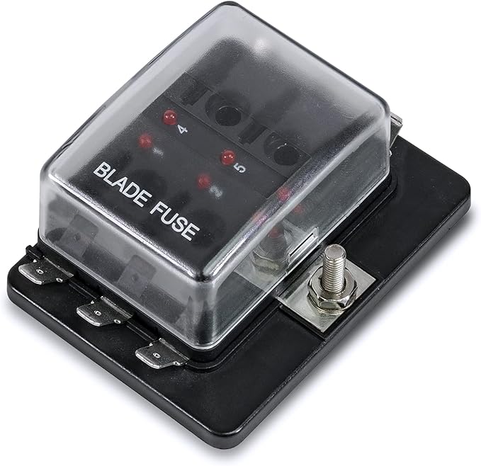 True Mods 6 Way Blade Fuse Box for Automotive [ATC/ATO Blade Fuses] [100 Amp][LED Indicator] [Protection Cover] [10-30V DC; 12V] Auto Marine Fuse Block