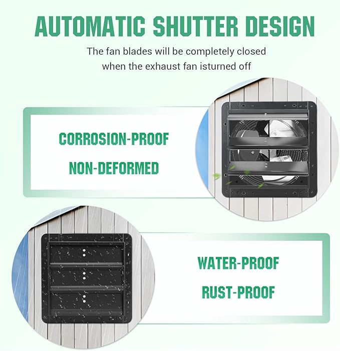 FAREAST 12 Inch Garage Exhaust Fan Wall Mounted, Automatic Shutter, Wall Exhaust Fan with Adjustable Speed Controller, 1130 CFM, for Barn, Shed, Chicken Coop, Greenhouse Ventilation (Black)