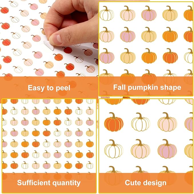 JarThenaAMCS 2400 Pcs Fall Mini Pumpkin Stickers Pink Orange Pumpkin Paper Decals Autumn Adhesive Incentive Stickers for Thanksgiving Teacher Rewards DIY Crafts Gift Wrapping