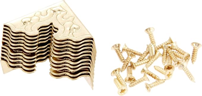 dophee 10Pcs Metal Decorative Corner Protectors, Vintage Style Edge Safety Guards Covers for Picture Frame Jewelry Box Gift Box Wooden Case Cabinet Furniture, Gold 0.98"x0.98"x0.35"