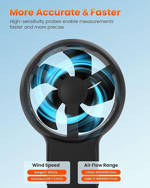 5-in-1 Split Anemometer for Wind Flow, Speed, Temp, Level, Windchill, YOWEXA Air Flow Meter with Big Backlit Screen, Wind Meter Supports Data Storage, Tripod Socket for HVAC Drone Sailing Hunting