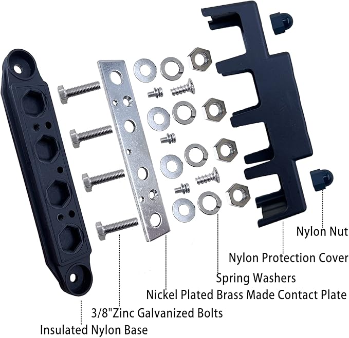 Universal 4 Post 5/16" Power Distribution Block, (M8) Marine Busbar, 250 Amp Rating, 12v Bus Bar Terminal Block for Marine, Automotive and Solar Wiring(1 Set，with Protective Cover)