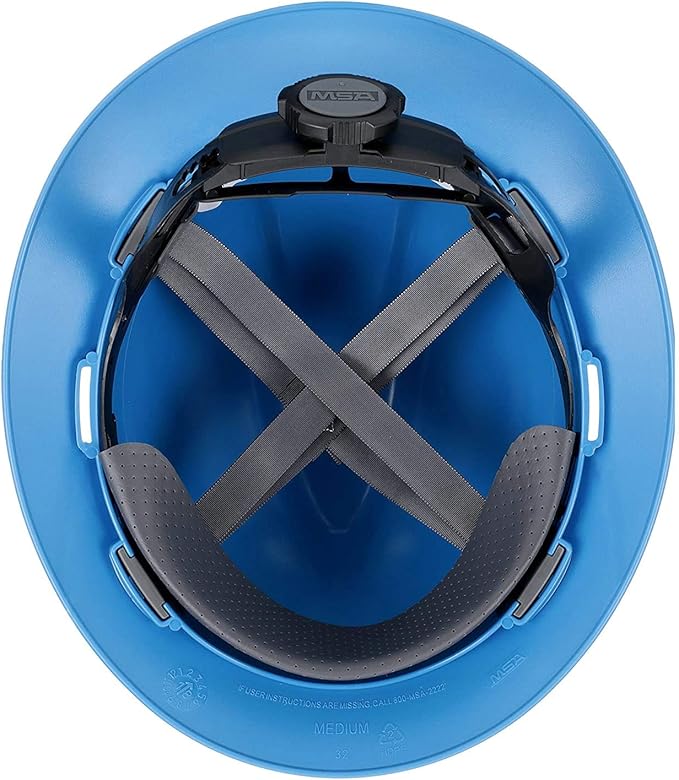 MSA V-Gard Full-Brim Hard Hat with Suspension - Polyethylene Shell, Superior Impact Protection and Self Adjusting Crown Straps - Standard Size Hard Hat