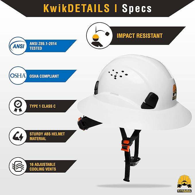 KwikSafety - Charlotte, NC - Hard Hats [Full Brim, Cap Style, Climbing Style] Type 1, Class C ANSI OSHA