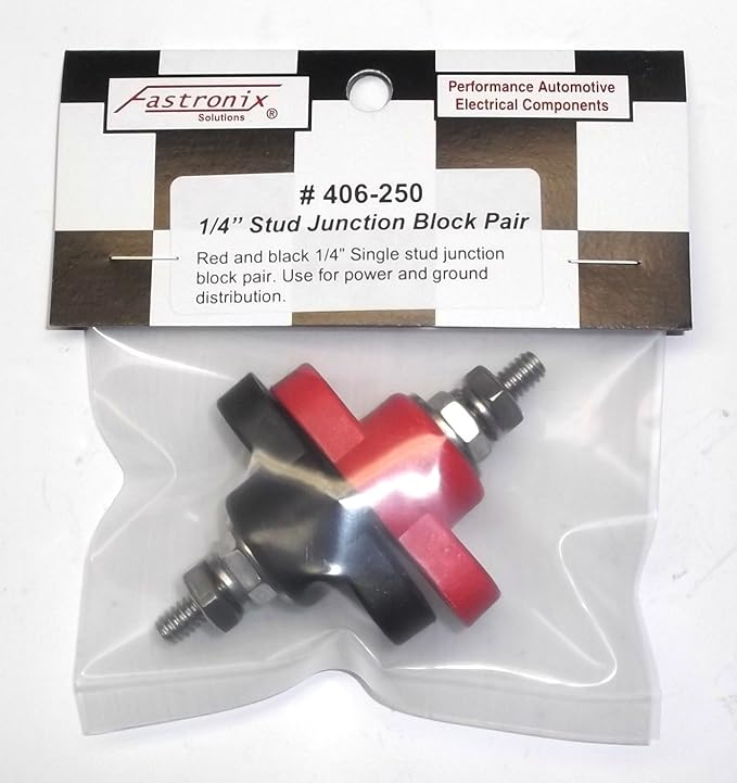 Fastronix 1/4" Stainless Steel Single Stud Power and Ground Junction Block Red and Black