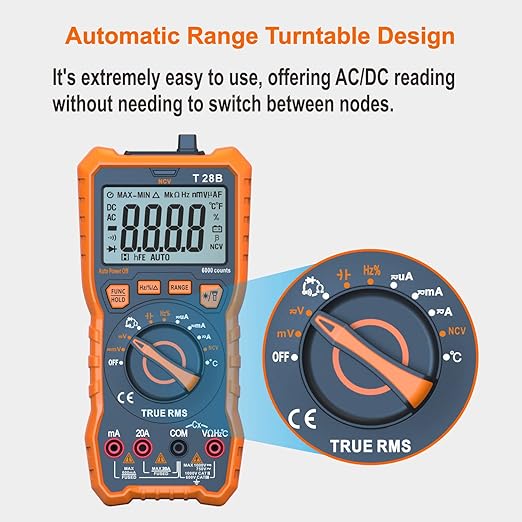 True RMS Digital Multimeter Tester, Auto-Ranging AC DC 20A Ohmmeter 1000V Voltmeter with NCV, Measure Voltage Current Amp Resistance Diode Continuity Duty-Cycle Capacitance Temperature, for Home Auto