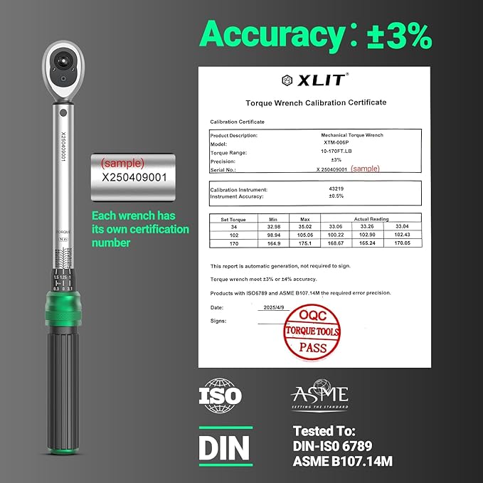 3-Piece Torque Wrench Set - 3 Click Wrenches (1/4", 3/8", 1/2") with 3pc Extension Bars, Pro 72-Tooth Ratchet, ±3% Accuracy, for Automotive, Motorcycle & E-Bike