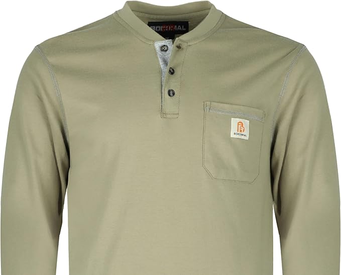 BOCOMAL FR Shirts for Men 5.5oz Lightweight Long Sleeve Work Henley Fire Resistant Shirt CAT2