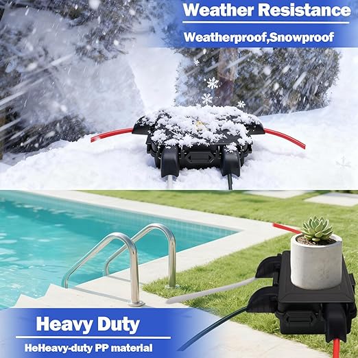 Small Outdoor Electrical Box,Waterproof Extension Cord Cover(Inner 7.3 * 5.1 * 1.6 inch) Weatherproof Connection Box w/4 Cable Entry Protect for Plug,Connector,Festive Light (2 PCS, Black)