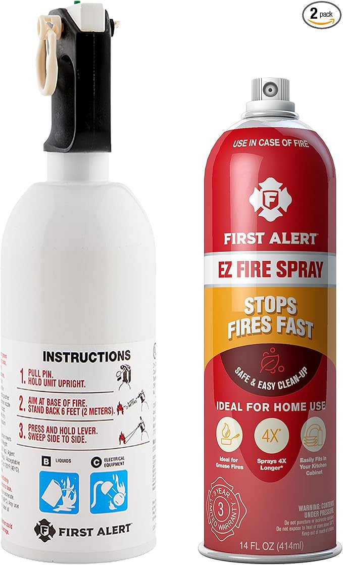 First Alert KITCHEN5 Fire Extinguisher & EZ Fire Spray, Extinguishing Aerosol Spray, Combo Pack