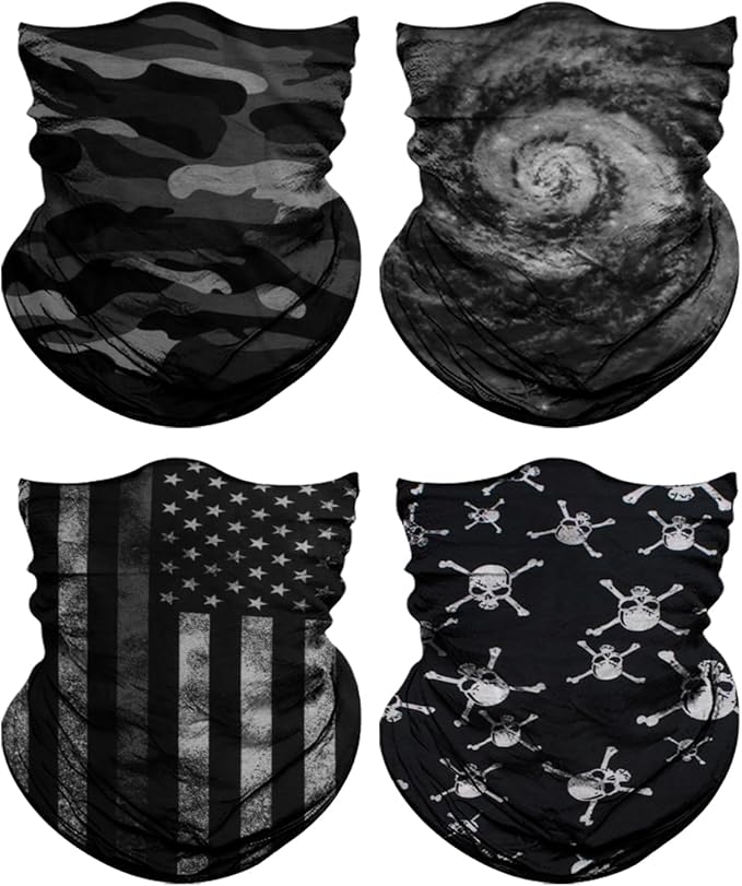 4Pack Neck Gaiter for Men Women Face Cover Mask Head Wrap Balaclava Headwear Bandana Headband Magic Scarf