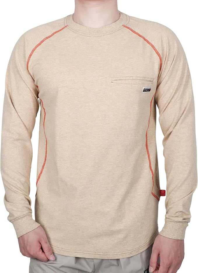TICOMELA FR T-Shirt, Flame Resistant, Stretch Fit, Hidden Pocket, 6oz Crew Neck Work Shirt for Men 100% Cotton