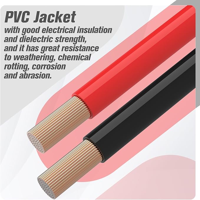 6 AWG Battery Cable 6AWG Gauge Battery Inverter Cables for Automotive Solar Marine Boat RV Car Motorcycle (6 AWG, 1FT, 5/16")