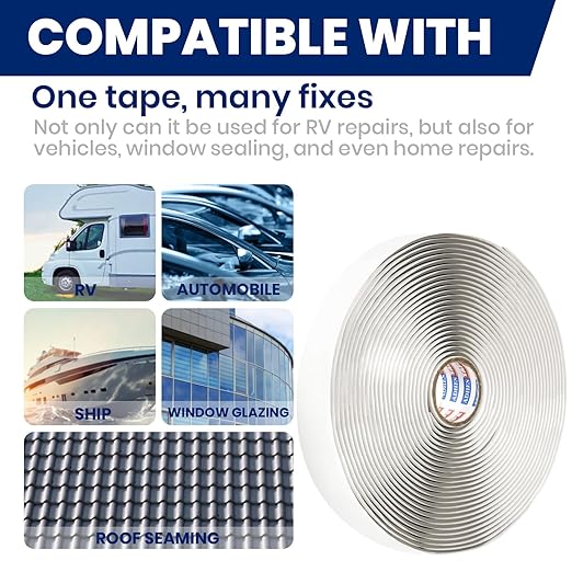 ADHES Premium Butyl Sealant Tape 3/4" x 30 'x 1/8", 5 Rolls White Butyl Rubber Sealant Tape for RVs, Vehicles, Marine and Home Repair – Ideal for Headlights, Windows, Doors, and Windshields