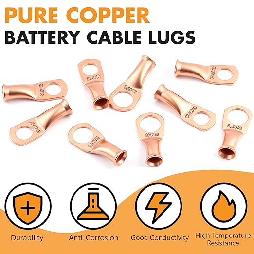 Jeemiter 20pcs 8 AWG Battery Cable Lugs, 5/16" & 3/8" Copper Ring Terminals, Heavy Duty Crimp Connectors for 8 Gauge Wire with 20pcs 3:1 Heat Shrink Tubing & Glue Bottle - Automotive Marine Solar Use