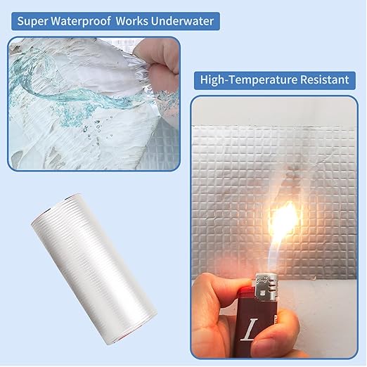 12" W X 32.8'L Waterproof Tape for Leaks Aluminum Butyl Tape with Adhesive for RV Repair, Glass Repairs, Air Mattress Patch, Window Caulking, Boat Sealing, Roof Patching