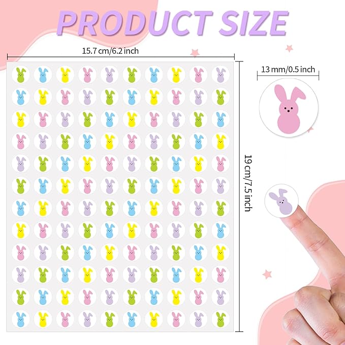 2400 Pcs Mini Easter Bunny Sticker for Kids,5 Colors Animal Adhesive Sticker for Planner Reward Envelope Scrapbook DIY Supplies,0.5 in
