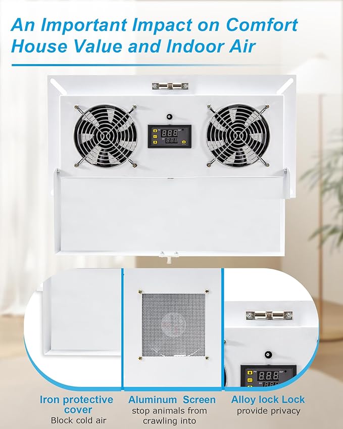 220 CFM Dual Fan Crawl Space Ventilator with Thermostat, Smart Basement Moisture Fan Air Out with Metal Lockable Panel, Suitable for Crawl Spaces/Basement/Garage/Attic/Grow Tents